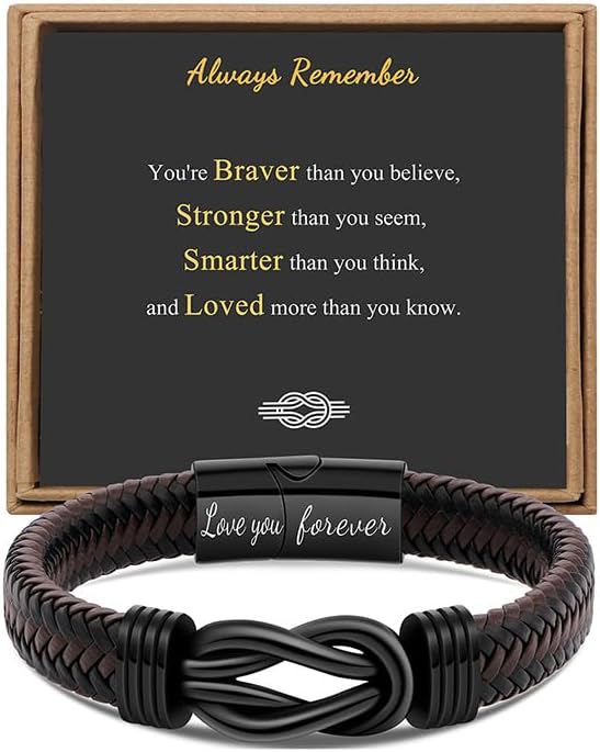 JoycuFFLeather Bracelet for Men Dad Boyfriend Brother Grandson Husband Son Nephew Uncle Braided Cuff Bracelet Valentine's Day Christmas Birthday Father's Day Anniversary Jewelry Gift for Men