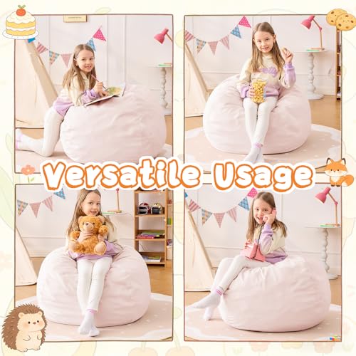 Image of Bean Bag Chairs for Kids - 2.5FT Round Memory Foam Furniture BeanBag Chair - Kids /Teens Bean Bag Sofa with Soft Micro Fiber Cover - Fluffy Couch for Playroom Living Room Bedroom, Pink
