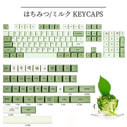 Image of GTSP 124-Key Matcha Keycaps for 65 75 100 Percent 60% Keyboard XDA Keycap Set Dye-Sub for Cherry Mx Gateron Kailh Switch (Matcha English)