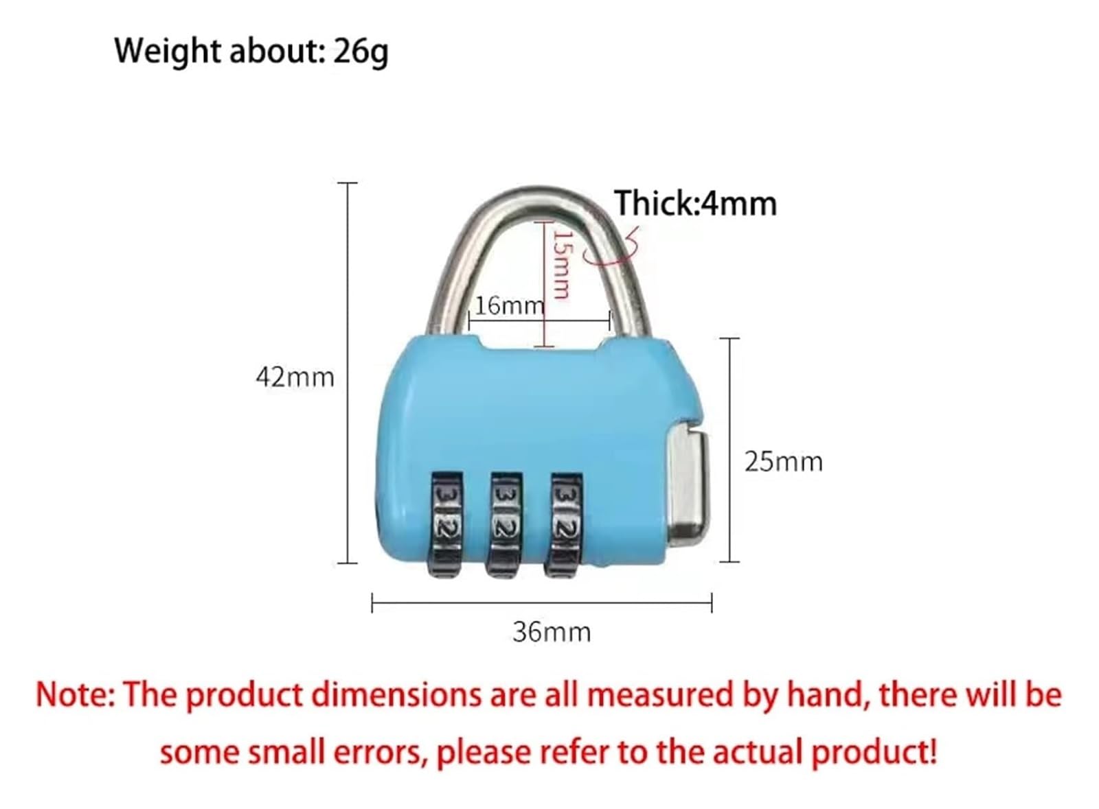 Cadenas de voyage en alliage de zinc – Mini cadenas à combinaison à 3 chiffres pour sac à dos, valise et cartable – Sécurité par mot de passe compact – Disponible en rouge et bleu – 1 pièce