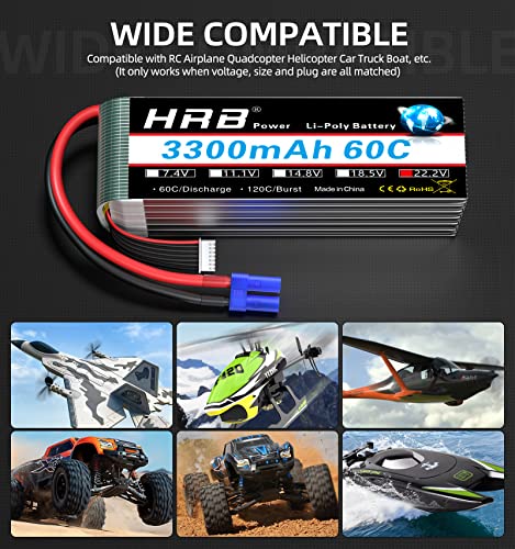 HRB 2pcs 6S 3300mAh Lipo Battery EC5 60C Soft Case 22.2V RC Lipo Batteries Pack Compatible with RC Helicopter Airplane Car Boat Truck by HRB POWER - Image 7