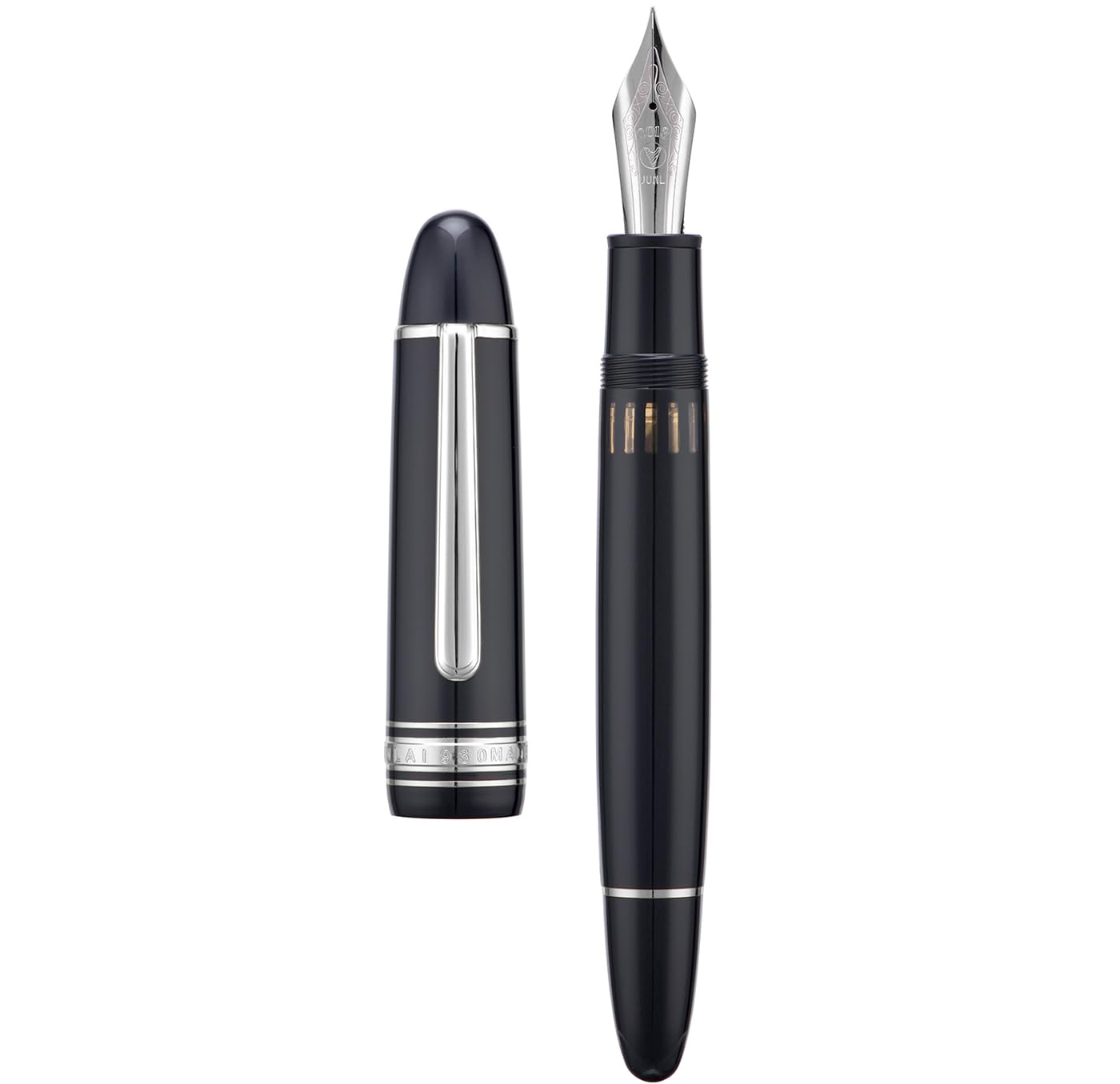 Stylo-plume élégant en résine noire et attributs argentés plume B - 8
