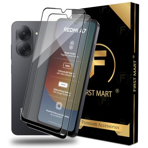 Image of FIRST MART Tempered Glass Screen Protector for Redmi A7 - Full-Glue Screen Guard, 3D Edge to Edge, HD Clear, Bubble-Free, Case-Friendly, Black, Pack of 2