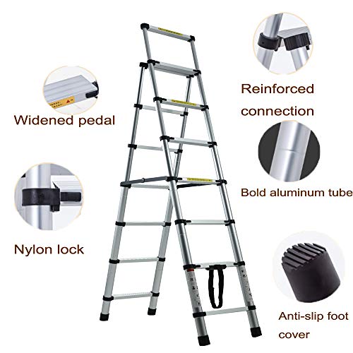 Telescopic Ladder Diy Aluminum Alloy Folding Extendable Extension Ladder For Home Office Loft Use (6+7 Steps, 2+2.3 M / 6.6Ft+7.5Ft) #TOP2