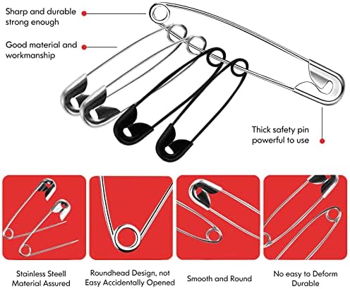 200Pcs Safety Pins, 19mm Black Sliver Safety Pins, Strong Nickel Plated Stainless Steel Small Safety Pin Assorted for Clothes, Sewing, Blankets, Crafts, Skirts Kilts Pins