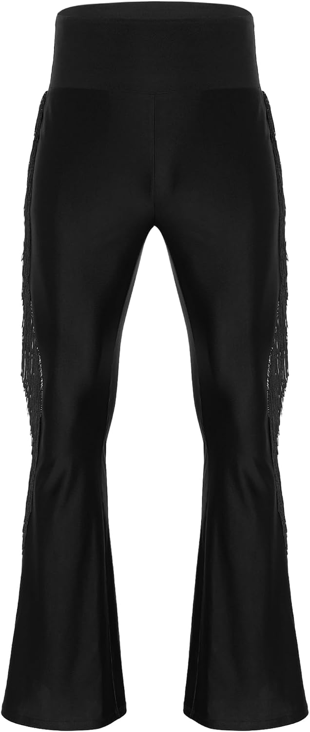 Men's Fringe Dance Pants Vintage Bell Bottom Pants Flared Trousers Ballroom Dance Pants