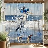 Duschvorhang mit Skateboard-Vogel, buntes Reiherkunst, Badevorhang für Stranddekoration, Sommer, lebendig, modern, lustig, Stoff, Duschvorhang-Set mit Haken, 157 x 183 cm