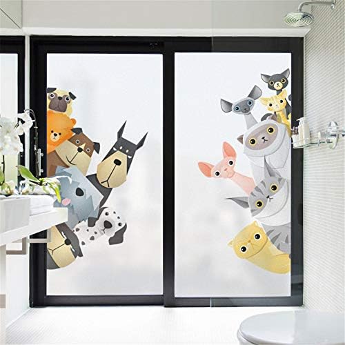 J4U Window Privacy Film Frosted UV Blocking Window Film Cute Cat Dog Decorative Glass Film Window Decals Window Stickers for Home Bathroom Cat 55x110cm(21.6" x43.3)