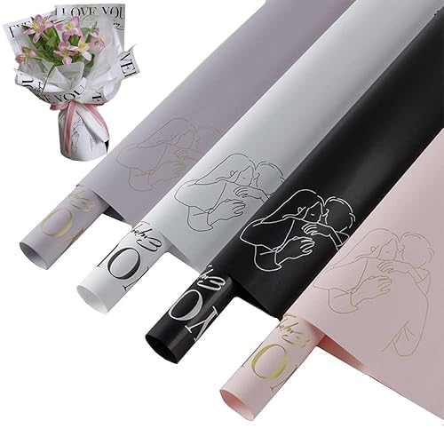20 hojaspapel de regalo de flores mate de 4 colores, decoración de letras "Everyday I Love You", embalaje de ramo de papel impermeable, suministros