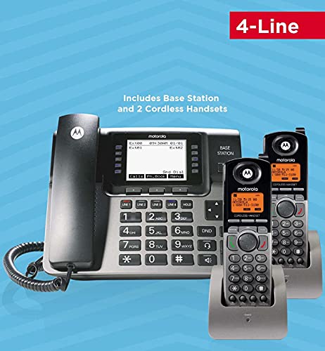 Motorola Ml1002H Dect 6.0 Expandable 1 To 4 Lines Business Phone System With Voicemail, Digital Receptionist Bundle With Blucoil 4 Aaa Batteries, 10' Cat5 Cable, And Usb Conference Speakerphone #TOP1