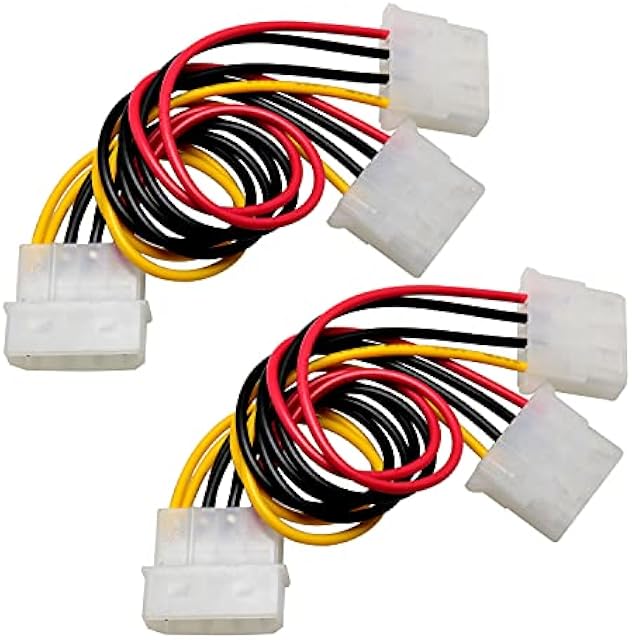 SJZBIN 4 Pin Y-Splitter IDE Extension Adapter 2PCS 20cm/7.9inch 4-Pin Molex Male to Dual Female D-Type Power Cables for Computer Hard Disk and Cooling Fan