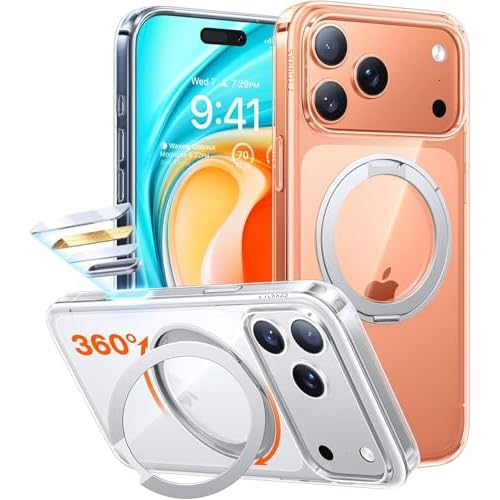 TORRAS Upgraded 360 Rotatable Magnetic Stand for iPhone 17 Pro Max Case, Fit for MagSafe with Ring, Mil-Grade Protection, Camera Control, Anti-Yellowi
