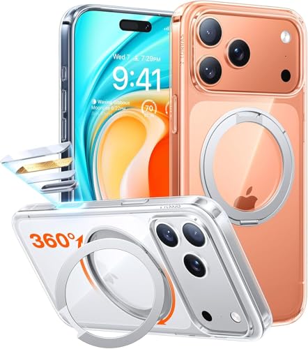 Image of TORRAS Upgraded 360 Rotatable Magnetic Stand for iPhone 17 Pro Max Case | Fit for MagSafe with Ring, Mil-Grade Protection, Camera Control, Anti-Yellowing Slim Case for iPhone 17 ProMax Ostand, Clear