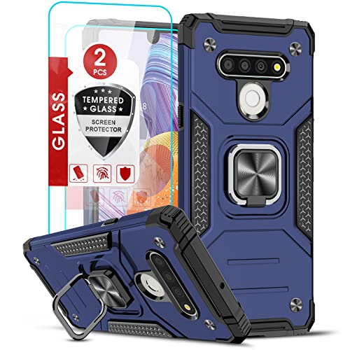 LeYi Compatible for LG Stylo 6 Case with [2 Pack] Tempered Glass Screen Protector, [Military-Grade] Armor Protective Phone Case with Magnetic Ring Kickstand for LG Stylo 6, Blue