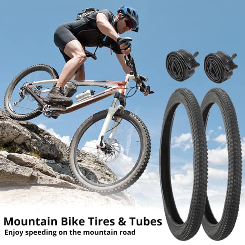Yeesport 2 Pcs Mountain Bike Tires 20” X 1.95” With 2 Pcs Bike Tubes 20” X 1.90”- 2.125” Av 32Mm Valve, Beach Cruiser Bike Replacement Tires & Tubes, Puncture-Resistant Bicycle Tires #TOP1
