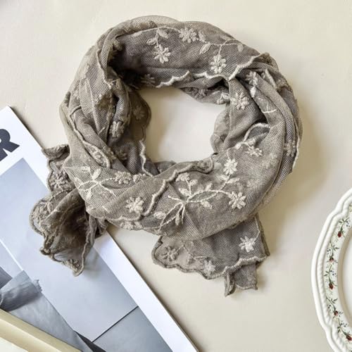 Women's Flower Embroidery Lace Scarf Elegant Mesh Crochet Scarf Shawl Wrap for Women2