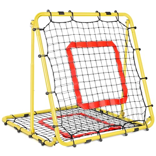 BaseGoal Baseball and Softball Rebounder Net,Baseball Rebounder,Volleyball Rebounder,Pitch Back Net,Multi-Sport Training Rebound Screen,with Pitching Target,Easy Adjustable Angles (Yellow)