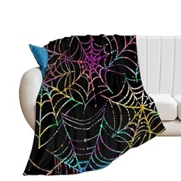 Bulcli Colorful Neon Spider Web Halloween Blanket Throw Air Conditioning Blankets Soft Throws for Couch Bed All Seasons Use 50"*60"