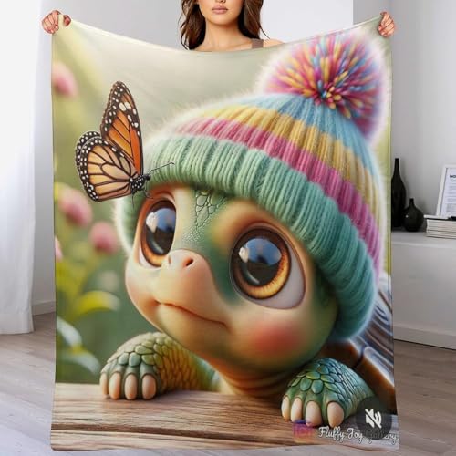 Couvertures flannel tortue mignonne 130x150cm lavable à la machine et chaude - 2