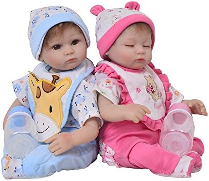 KEIUMI Soft Silicone Reborn Baby Dolls 17 Inch Lifelike Newborn Twins Realistic Girl and Boy Doll Toy Kids Birthday Gift (Gold)