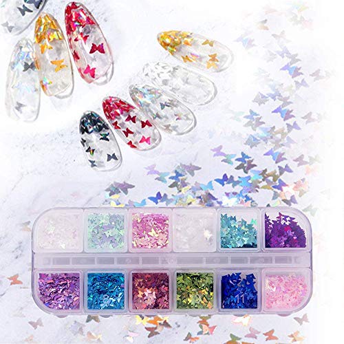 AWECOT 3D Butterfly Nail Glitter Lantejoulas de Borboleta 3D AWECOT, Adesivos de Borboleta a Laser p