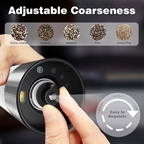 Rechargeable Electric Salt And Pepper Grinder Set - Stainless Steel, With Usb Type-C Cable, Led Lights, Automatic Modern Electric Pepper Mill, 2 Adjustable Coarseness Mills, One Hand Operation #TOP2