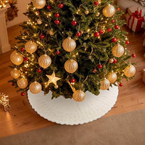 NIBESSER Ivory Knit Christmas Tree Skirt 48" for Christmas Decorations - Yarn Thick Rustic Cable Knit White Tree Skirt Mat for Home Party Holiday Ornaments by NIBESSER - Used condition - Image 6