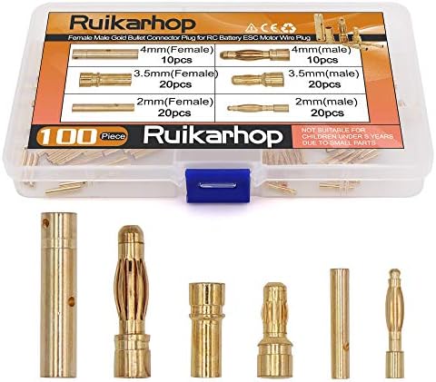 100PCS Gold Banana Plug Connectors - 2mm 3.5mm 4mm Male Female Bullet Plugs For RC Batteries & Motors