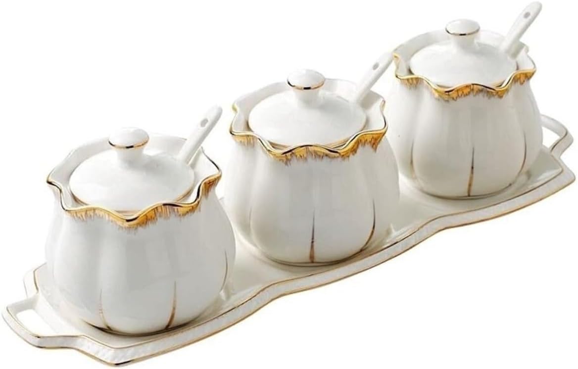 Condiment Set Seasoning Box Condiment Jar Ceramic Condiment Container Set With Lid Spoon And Tray Seasoning Box Set Home Seasoning Box Spice Container Salt and Sugar Container Sets Condiment Pot