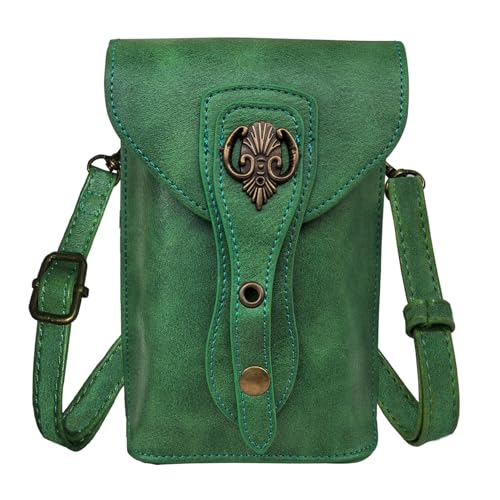 Larswon Renaissance Bag, Medieval Leather Belt Pouch - Green, Medium, Crossbody Cell Phone Bag - Ren Faire Accessories, labk1275