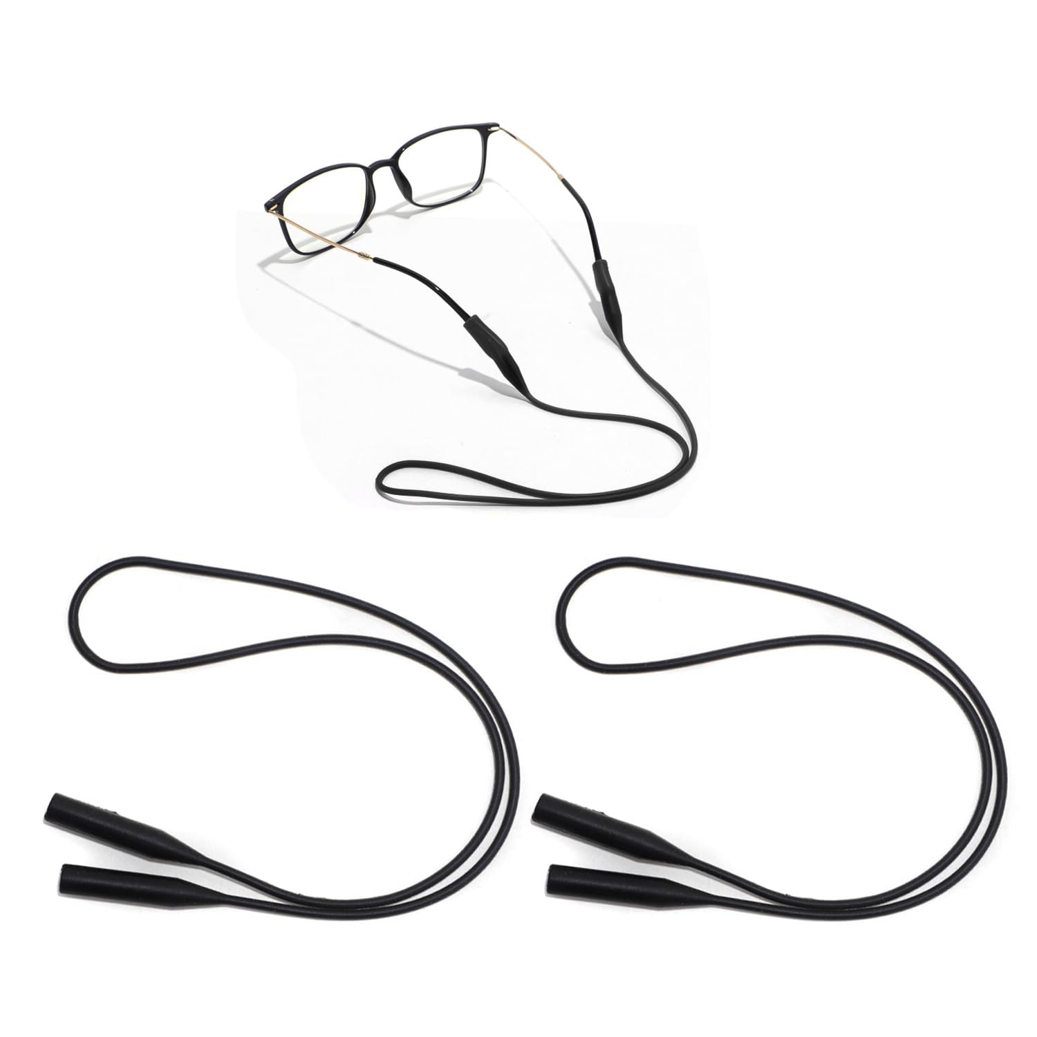 KRYMSON 2 bandas para gafas, bandas de gafas deportivas, bandas ajustables, bandas de gafas deportivas, bandas antideslizantes para gafas, cordón elástico de silicona (negro), Negro , Talla única