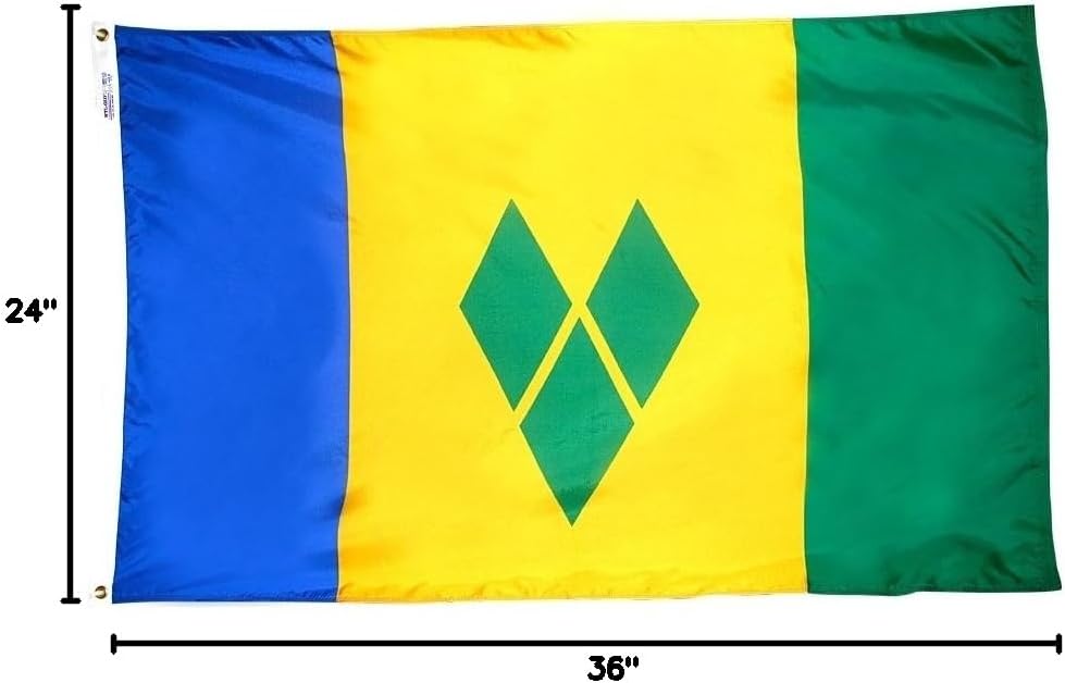 St. Vincent & Grenadines Flag Nylon 2 ft. x 3 ft. - Made in the USA from Flags Unlimited