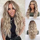 HAIRCUBE Long Ombre Blonde Lace Front Wigs for Women,Natural Wavy Middle Parting Synthetic Wigs Lace Wigs…