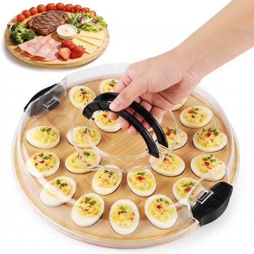 Deviled Egg Containers with Lid Portable Deviled Egg Platter Tray with 24 Slots Reversible Charcuterie Board Wooden Deviled Egg Tray Platter for Easter Party & Picnic