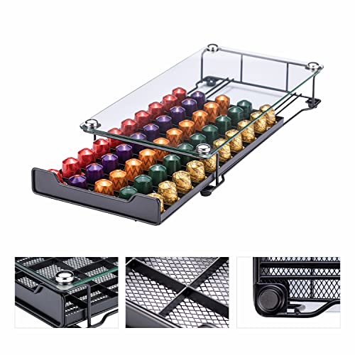 Flagship For Nespresso Pod Holder Coffee Pod Storage For Original Pod With Crystal Tempered Glass Top(50 Pods Capacity) #TOP3