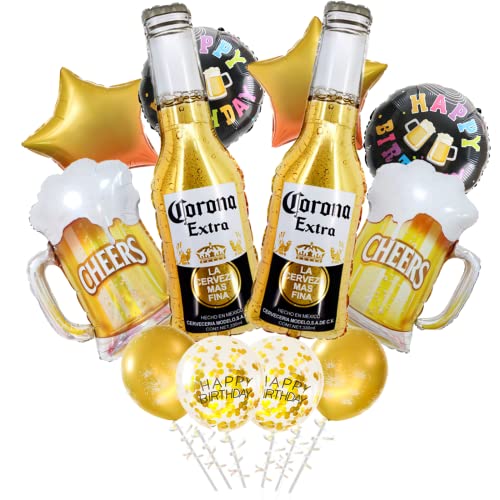 Guithia 12pcs Corona Beer Mug Themed Party Supplies, Birthday Party Balloon Decorations, Corona Beer Aluminum Film latex Balloon suit, Pentagram balloon Decorative