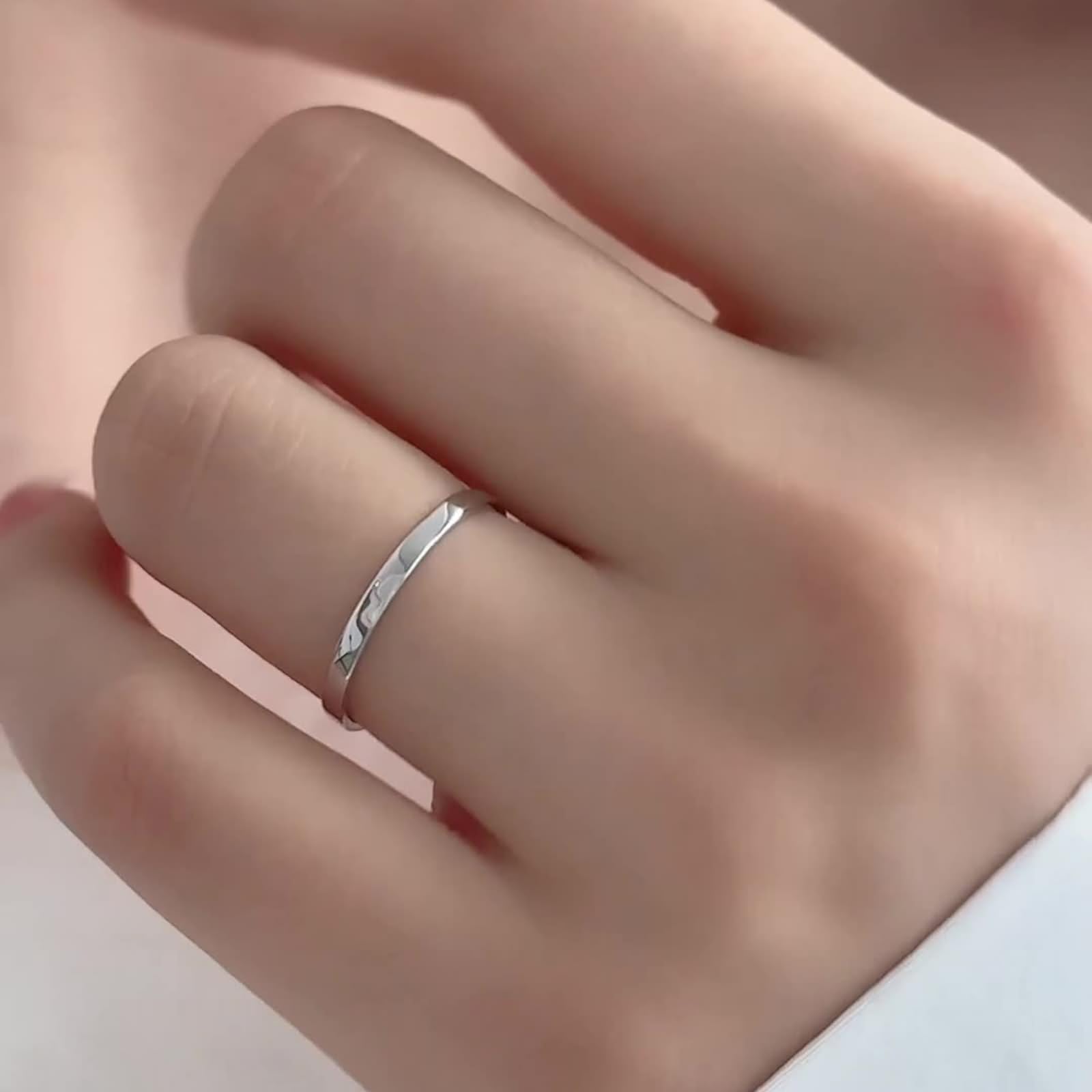 Anelli dell'amicizia per amiche, anello da donna, stile vintage, superficie liscia, in oro bianco 18 carati, misura 62 (19,7)