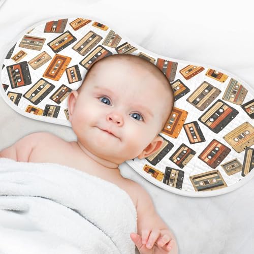 J JOYSAY Music Tapes White Baby Burp Cloths for Boys Girls Large 22''x11'' Cotton 4 Layer Burp Clothes Set for Drool Babies one sizex14