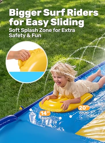 Sloosh 22,5ft/685,8cm Dreispurige Wasserrutsche mit 3 Bodyboards, Rasen-Wasserrutsche mit Outdoor-Sprinkler für Kinder und Erwachsene, Sommerspielzeug für Wasserspaß