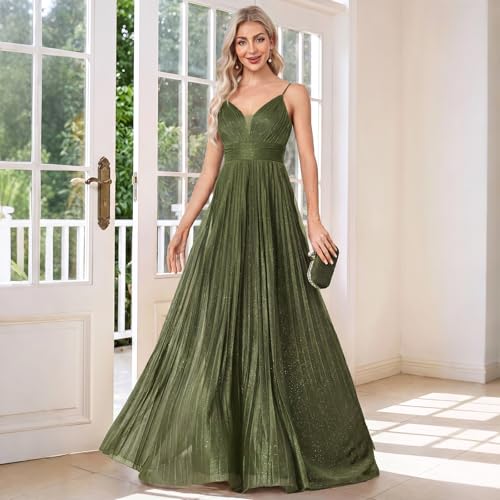 Image of Sexy Backless Maxi Formal Dress for Women with Sequin, Sleeveless Pleated Evening Gowns for Wedding and Cocktail