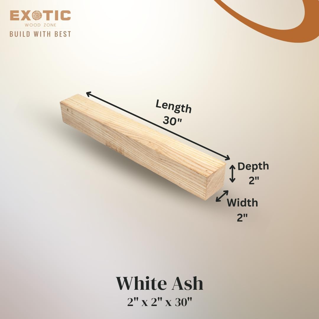 Exotic Wood Zone White Ash Turning Blank (2 pcs), Kiln Dried Hardwood for Woodworking, Woodturning, Lathe Projects, Sustainable Wood for Woodcraft & DIY Projects (2" x 2" x 30")