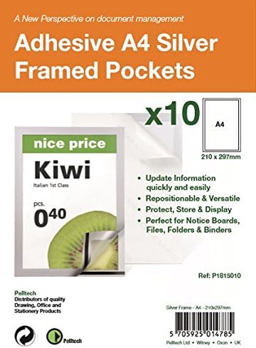 Pelltech P1815010 A4 Self Adhesive Display Frame with Magnetic Closure - Silver (Pack of 10)