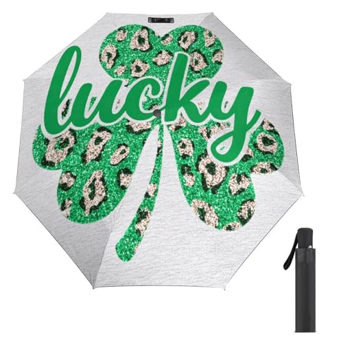 Parapluie pliant 3 volets imprimé léopard vert et trèfle compact - 6