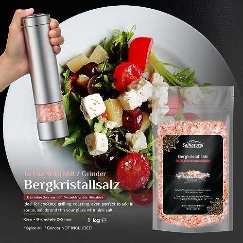 Foto von SalNatural© Rosa Granulat kristallsalz für Salzmühlen, grobes Natur-Steinsalz (bekannt als Himalaya Salz) aus Salt Range-Pakistan. 100% Naturbelassen. Wiederverschließbarer Beutel