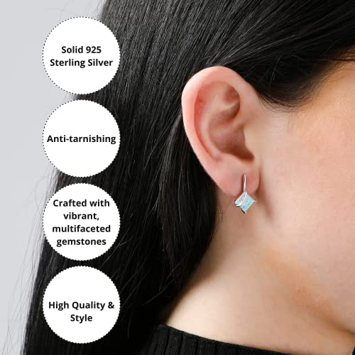 925 Sterling Silver Princess Cut Created Blue Sapphire Square Drop Dangle Earrings For Women 7Mm September Birthstone With Push Backs By Max + Stone #TOP4