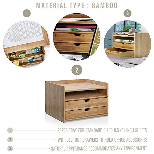 Prosumer's Choice 3-Tier Bamboo Desktop Organizer/Desk Accessories With Us Letter Paper Size Drawers For Home/Office| Letter Tray For Folders, File,Mail Sorter Rack/Document Holder #TOP2