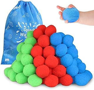 KUANGO 60 Cotton Water Balls Toys for teens and adults, Reusable Splash Water Balls Trampoline Toys Accessories with Bag, Pool and Beach Water Balloons for Outdoor Water Toys 4-8 8-12