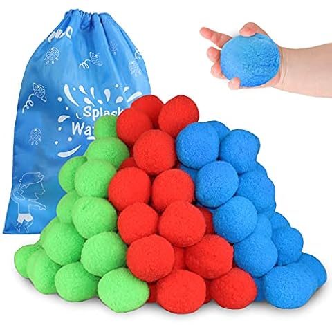 KUANGO 60 Cotton Water Balls Toys for teens and adults, Reusable Splash Water Balls Trampoline Toys Accessories with Bag, Pool and Beach Water Balloons for Outdoor Water Toys 4-8 8-12 Cover