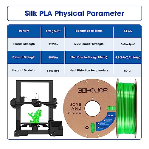 Image of 3DHoJor Silk PLA Filament 1.75mm, Silk PLA 3D Printer Filament, 2.2 LBS (1KG) Cardboard Spool, Fit Most FDM 3D Printer,Green