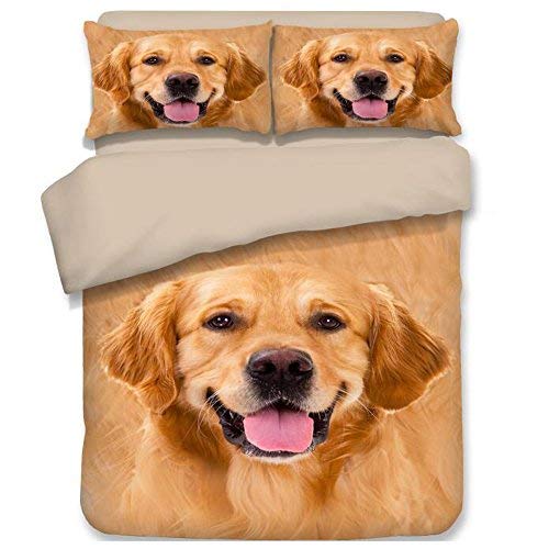 Ruihome 3Pcs Duvet Cover Set 205 Thread Count Soft Polyester Kids Dorm Bedding Collection - Twin Size, Golden Retriever Printed Pattern #TOP6